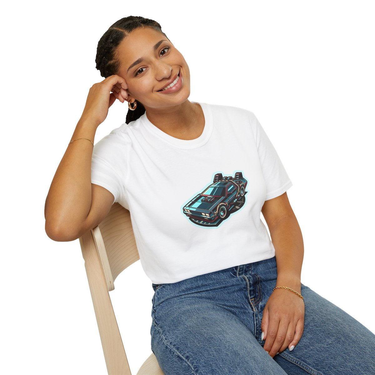 Unique T-Shirt - Ultra Fast Time Machine Car Speeding into the future - Futuristic Style T-Shirt