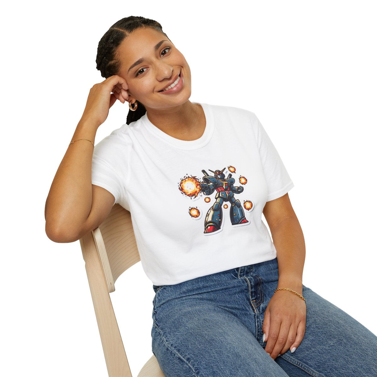 Shonen Anime T-Shirt - Magical Robot Shooting fireballs - Shonen Anime Style T-Shirt