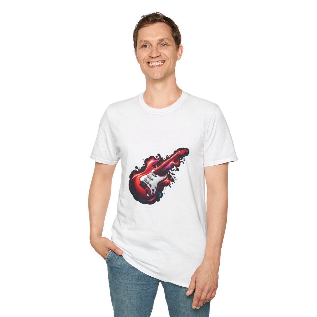 Color Splatter T-Shirt - Red Legendary Guitar Glowing - Color Splatter Style T-Shirt