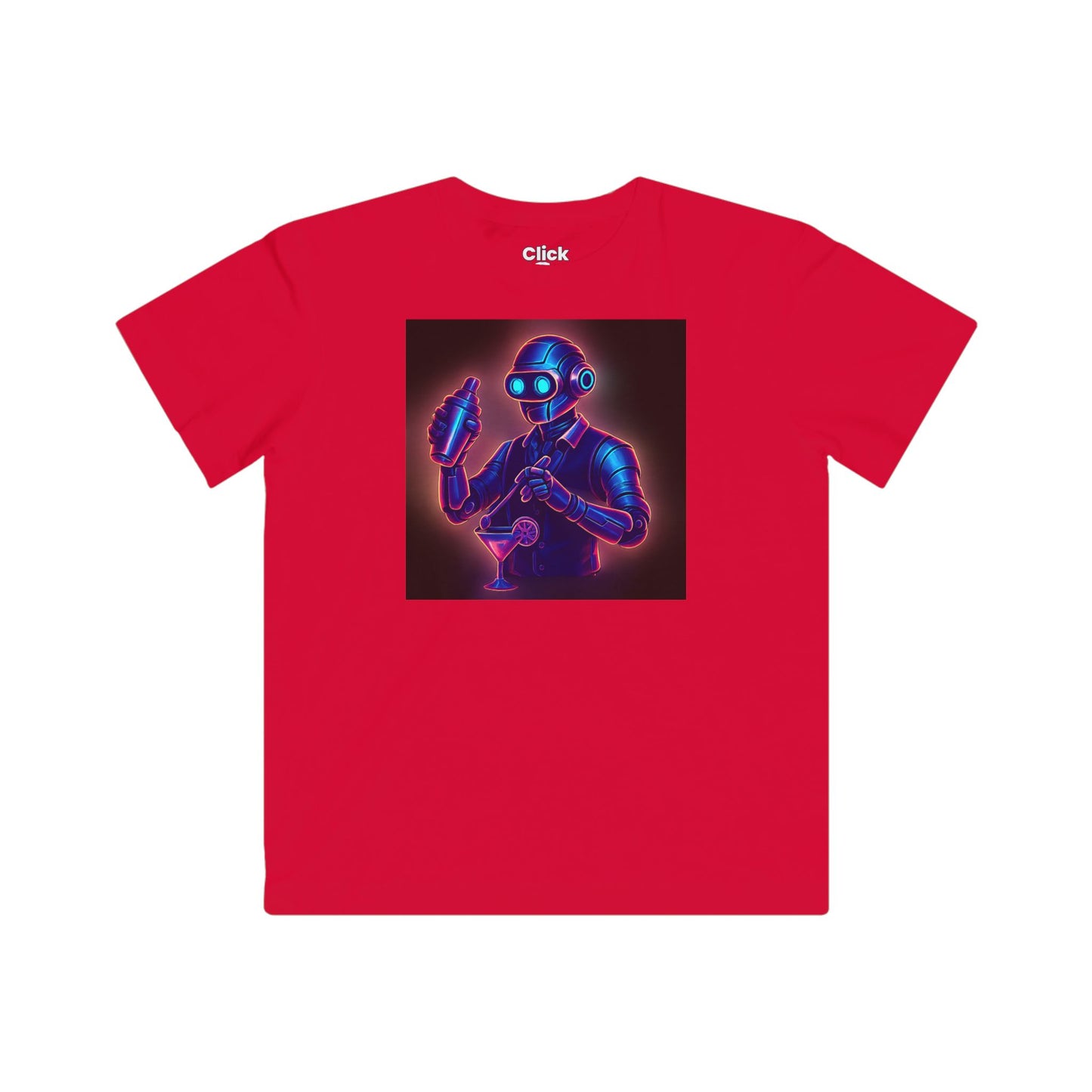 Kids Synthwave T-Shirt - Charming Robot Bartender Mixing a Cocktail - Synthwave Style T-Shirt
