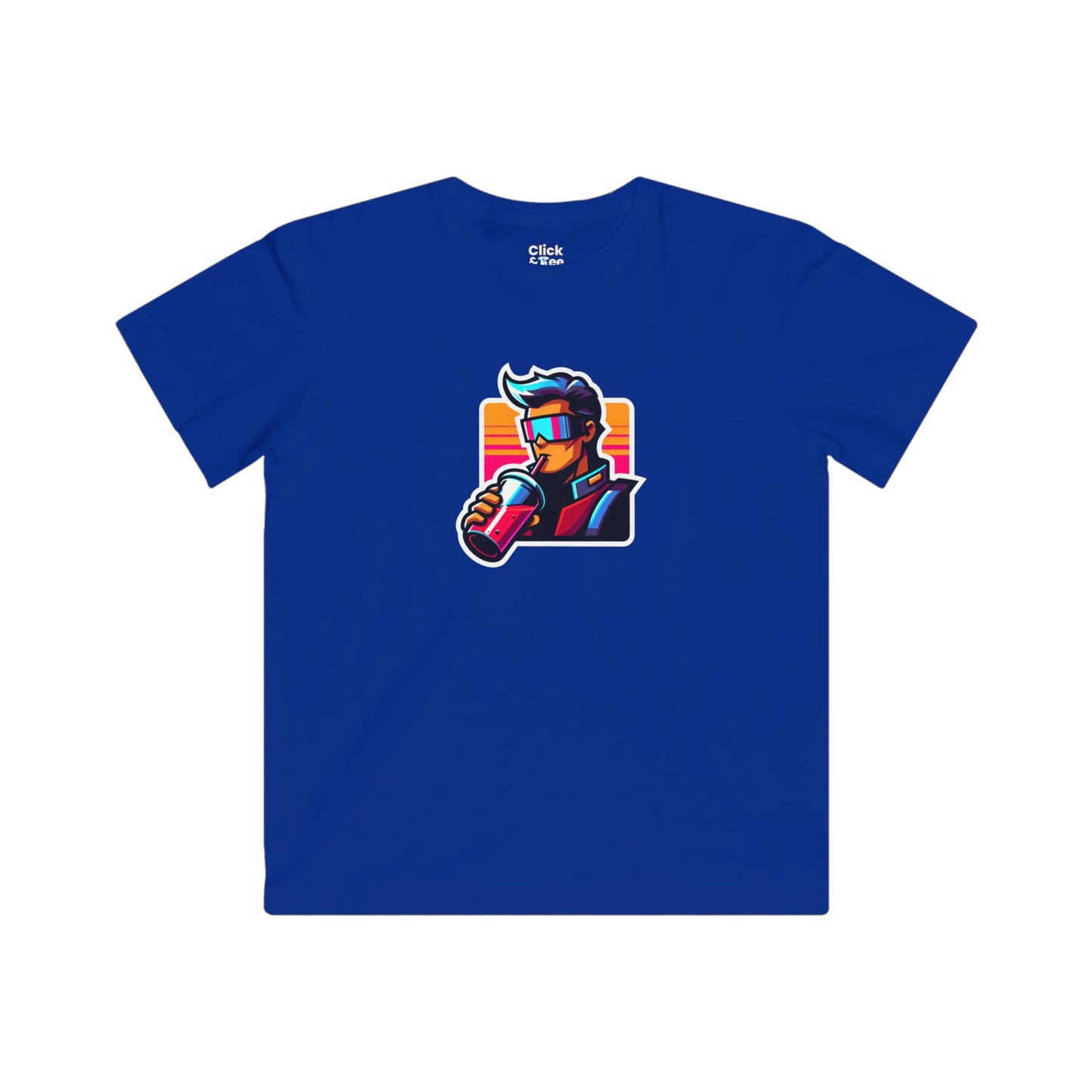 Kids Cartoon T-Shirt - Retro-futuristic Maverick Drinking a Smoothie - Cartoon Style T-Shirt