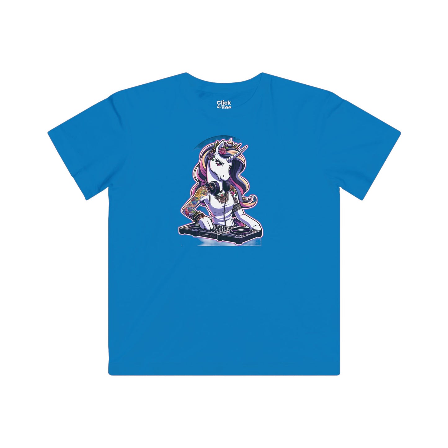 Kids Harem Anime T-Shirt - Tattooed Unicorn DJing - Harem Anime Style T-Shirt