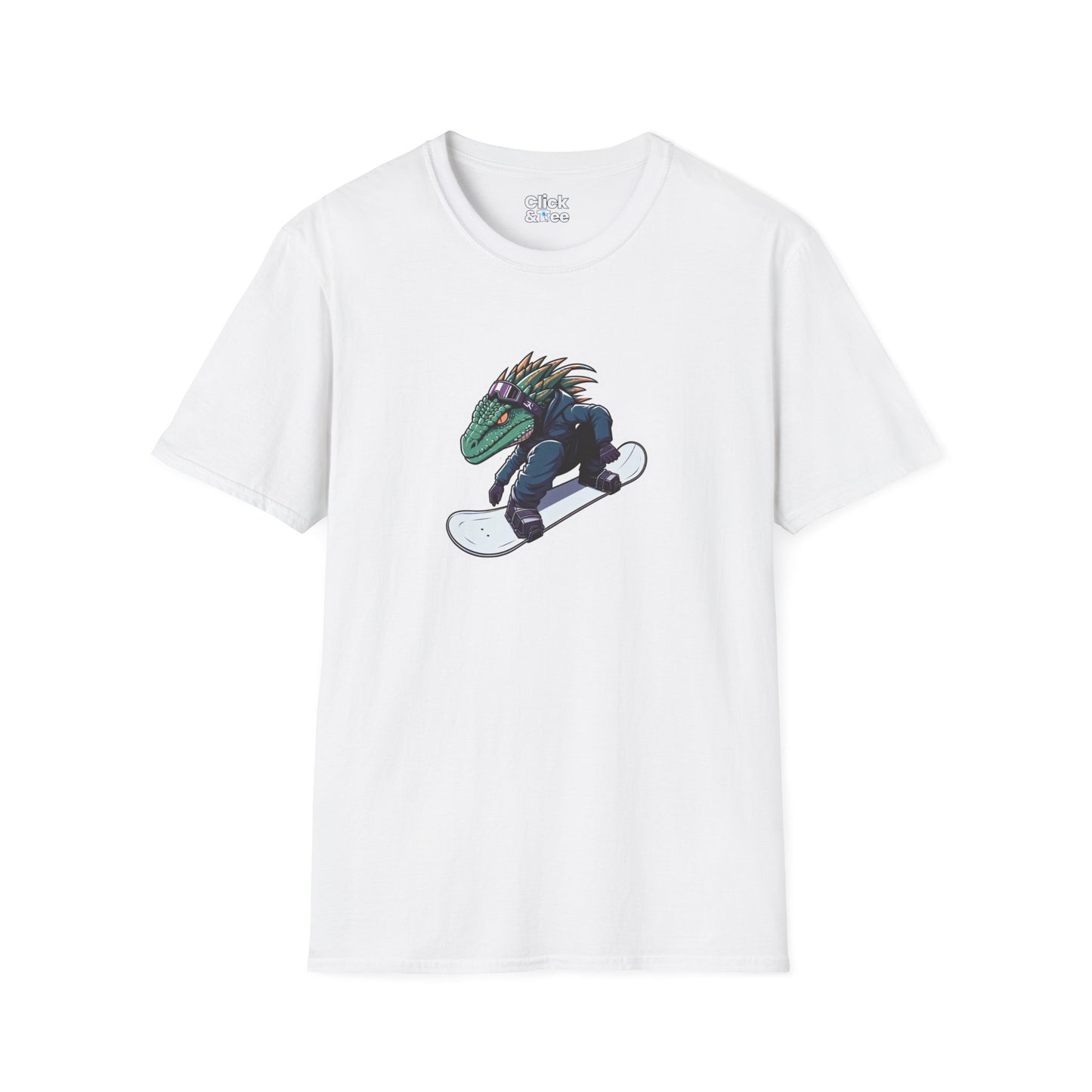 Unique T-Shirt - Heroic Lizard Snowboarder Flying through the air - Shonen Anime Style T-Shirt