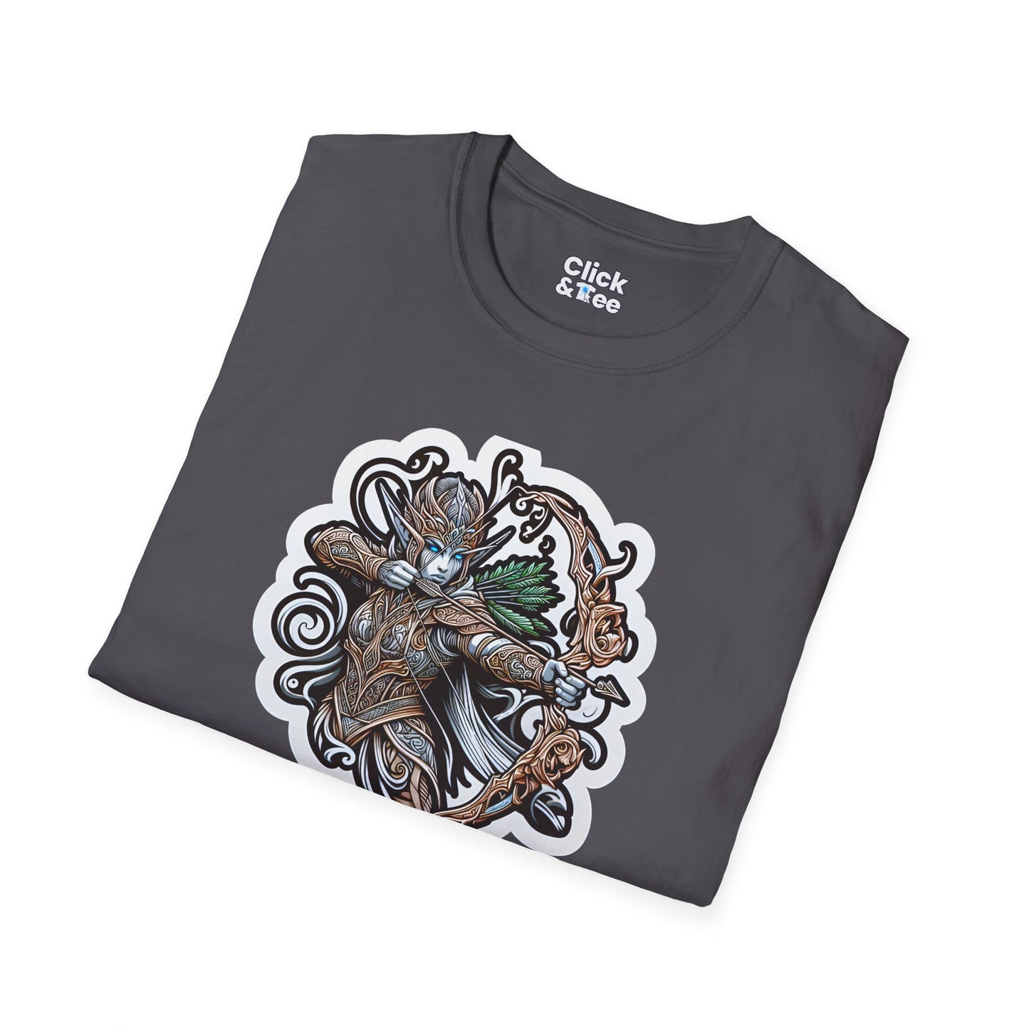 Fantasy T-Shirt - Fantastical Elf Shooting a bow and arrow - Fantasy Style T-Shirt