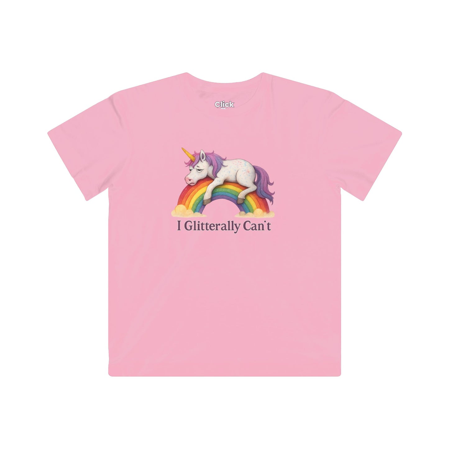 Kids Fantasy T-Shirt - Tired Glittery Magical Unicorn Lying down collapsed on a rainbow - Fantasy Style T-Shirt
