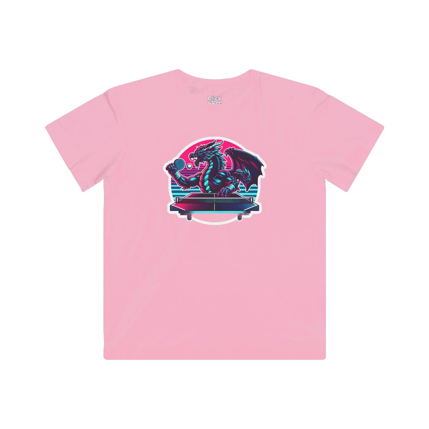 Kids Synthwave T-Shirt - Powerful Dragon Playing Ping Pong - Synthwave Style T-Shirt