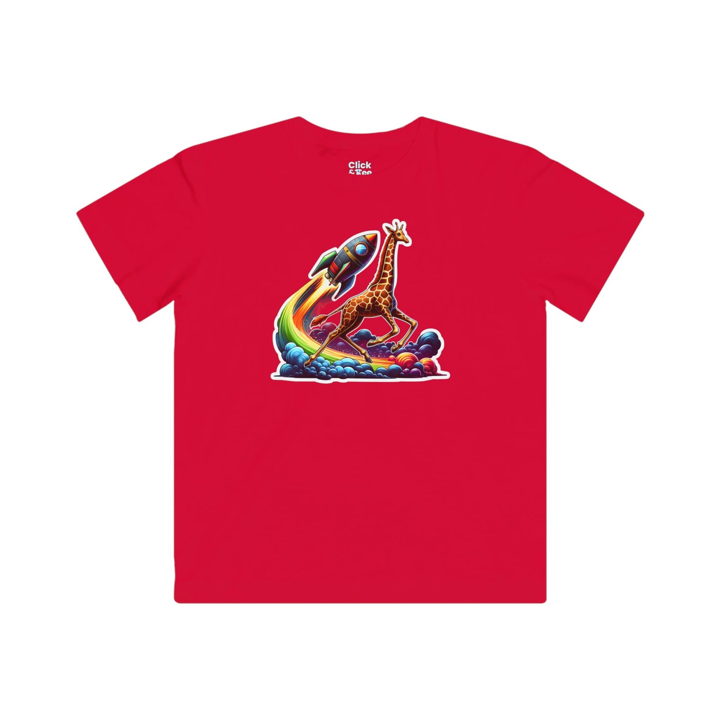 Kids Fantasy T-Shirt - Slim Giraffe In a Rocketship Race - Fantasy Style T-Shirt