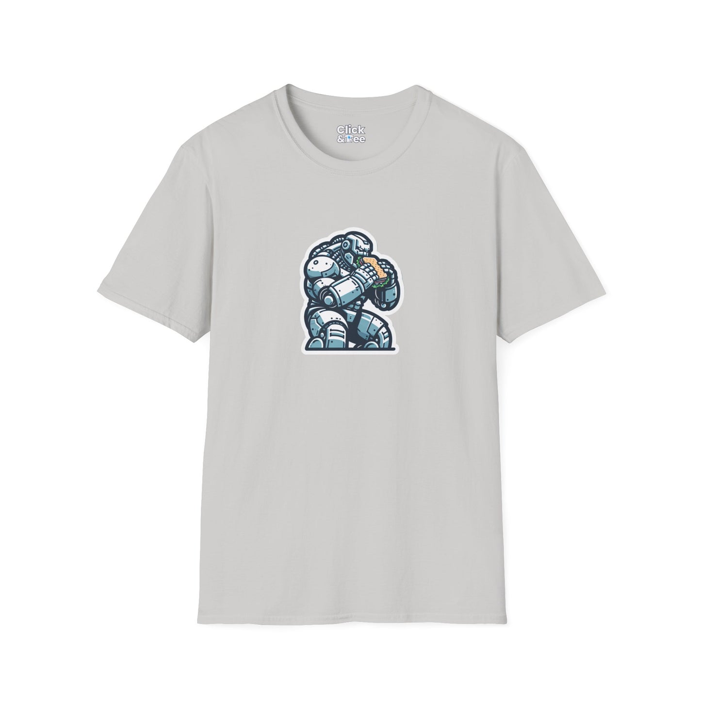 Digital Art T-Shirt - Hulking Robot Eating a sandwich - Digital Art Style T-Shirt