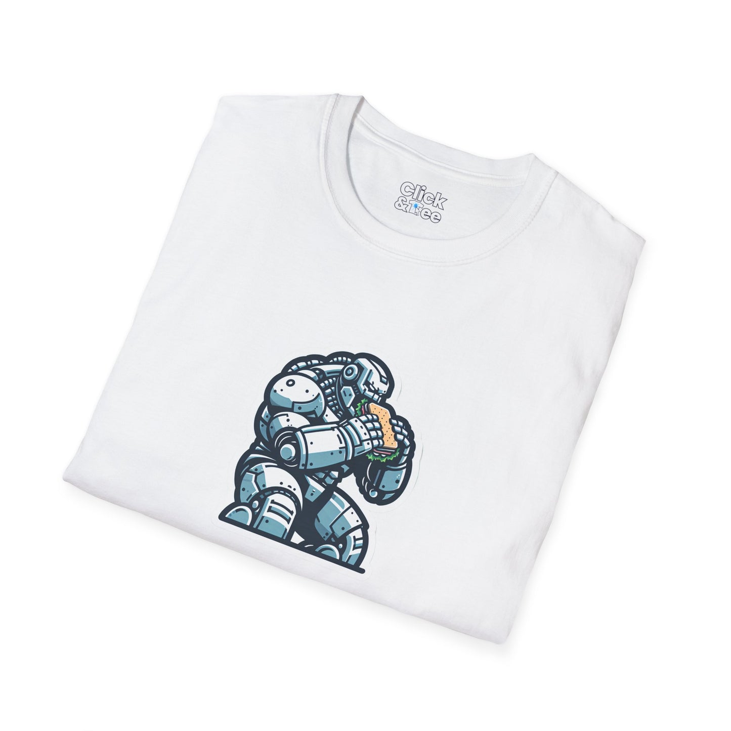 Digital Art T-Shirt - Hulking Robot Eating a sandwich - Digital Art Style T-Shirt