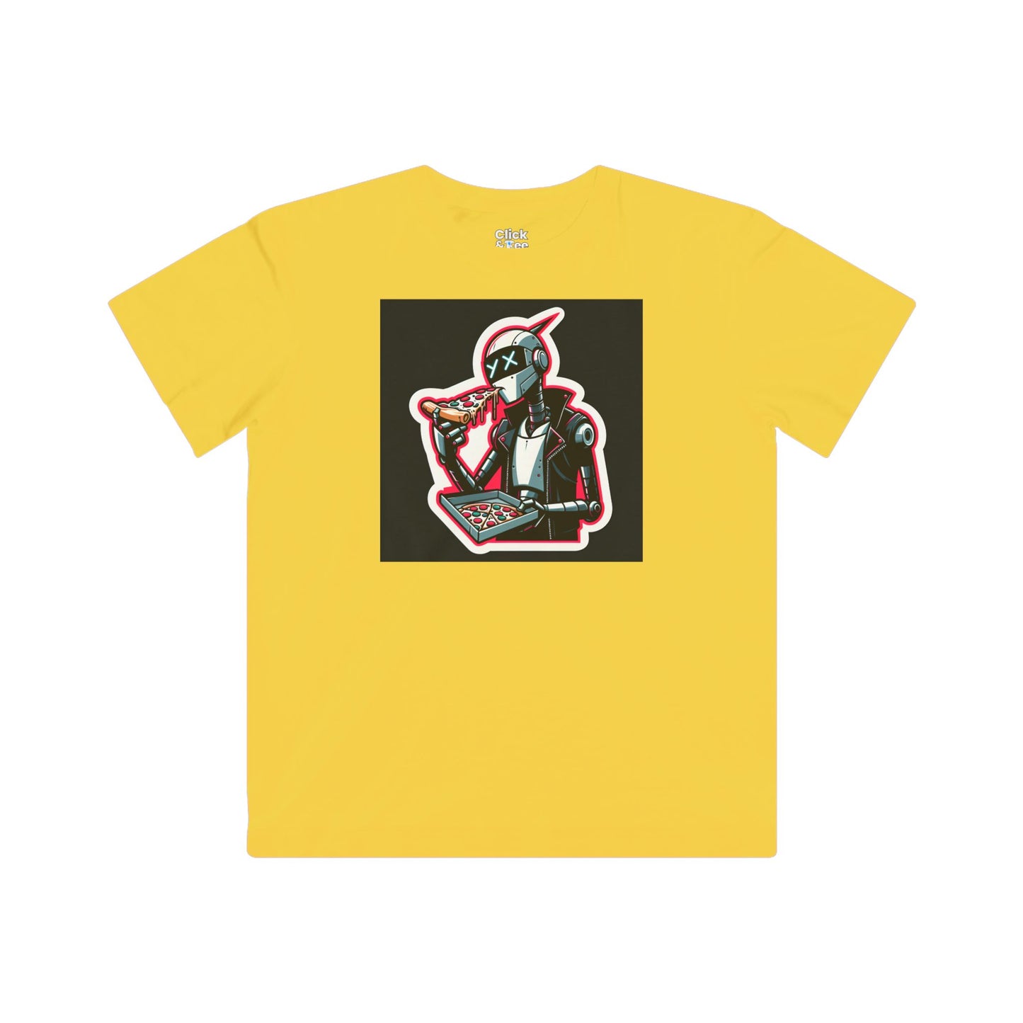Kids Comic T-Shirt - Slim Robot Rebel Eating Pizza - Comic Style T-Shirt