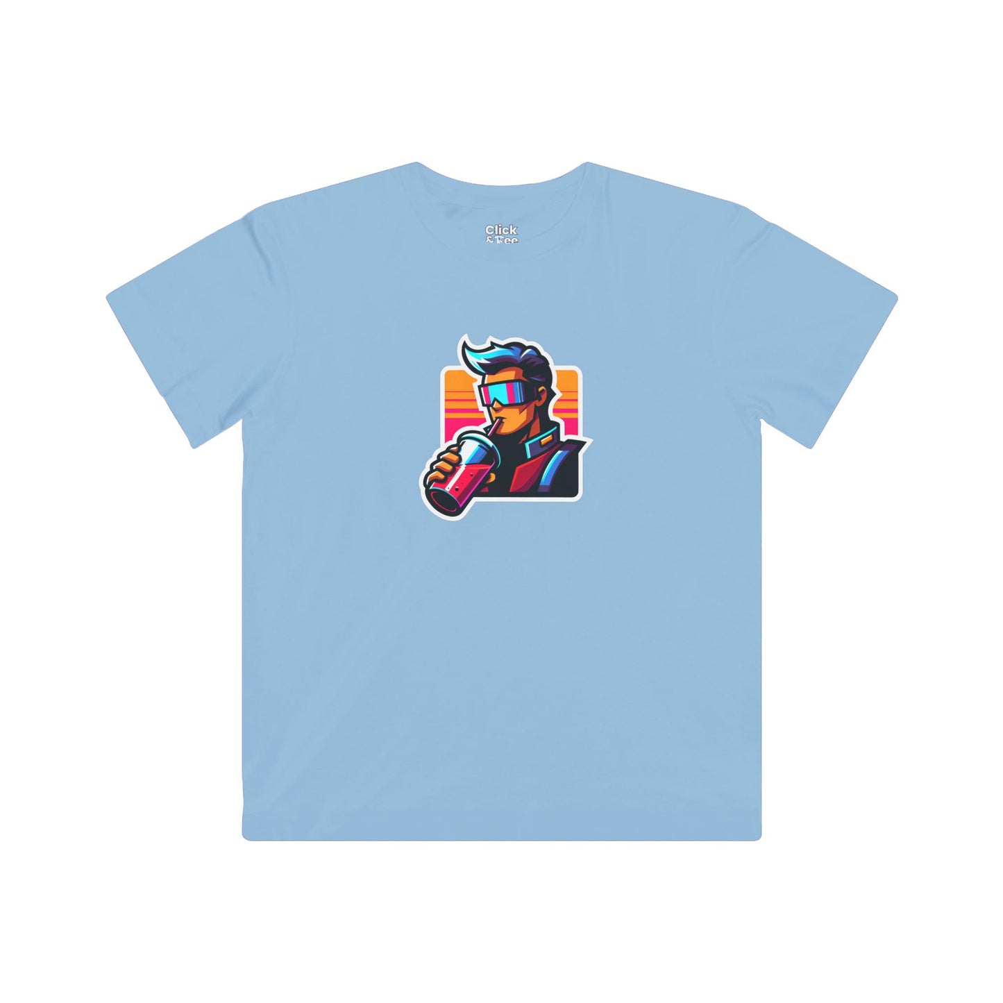 Kids Cartoon T-Shirt - Retro-futuristic Maverick Drinking a Smoothie - Cartoon Style T-Shirt