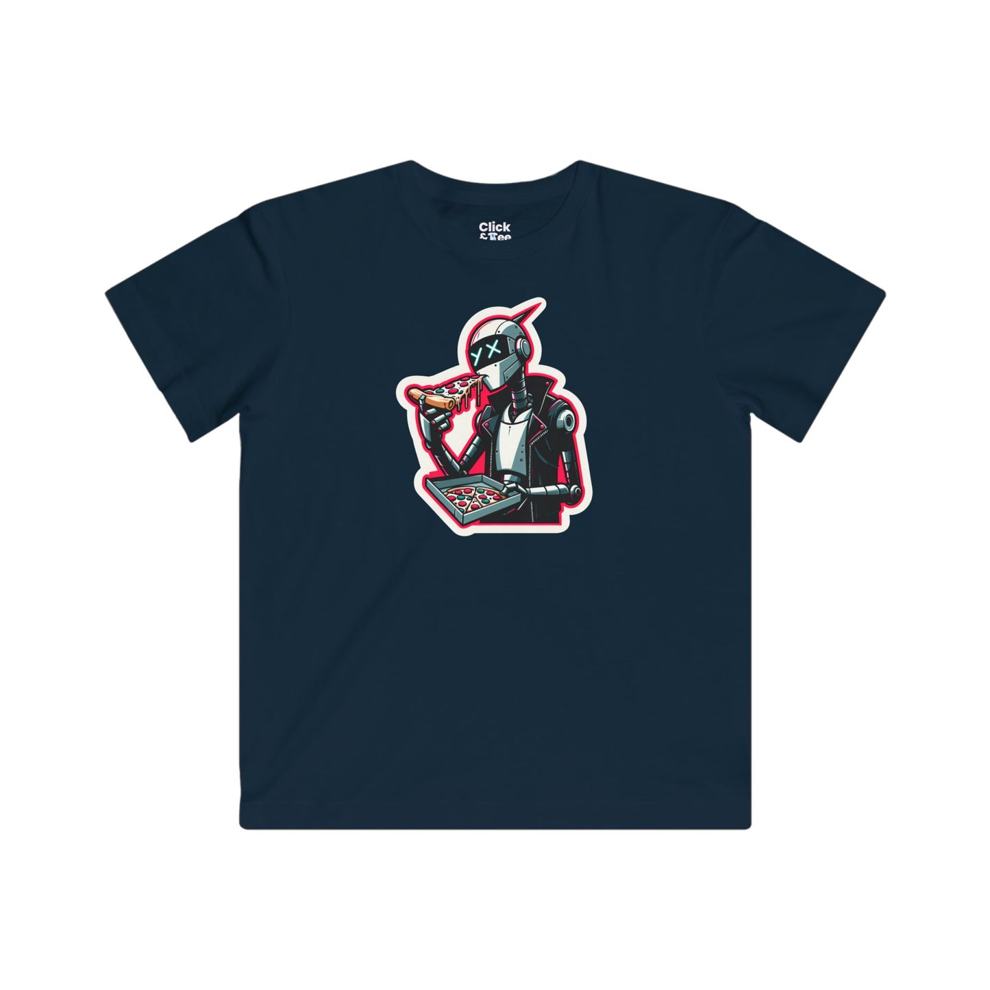 Kids Comic T-Shirt - Slim Robot Rebel Eating Pizza - Comic Style T-Shirt