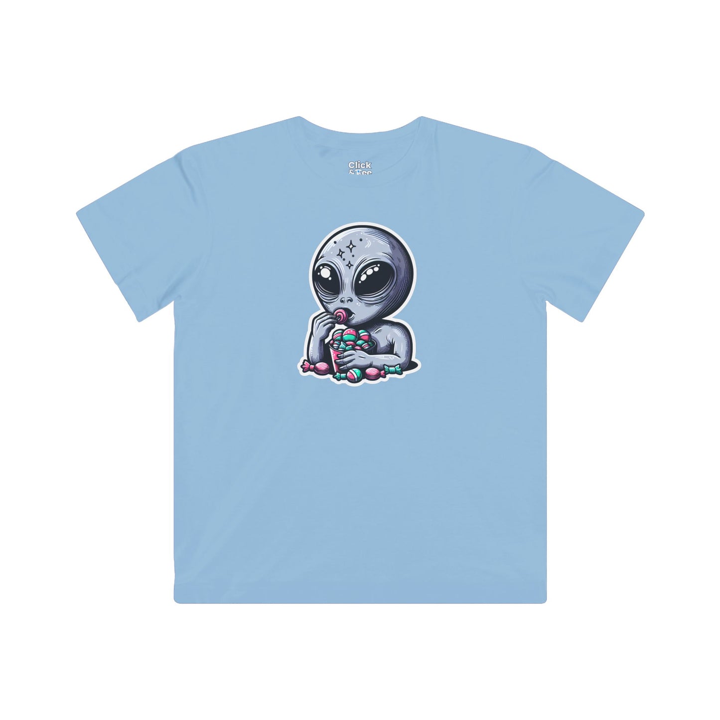 Kids Digital Art T-Shirt - Sleepy Alien Eating Candy - Digital Art Style T-Shirt