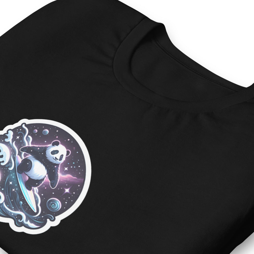 Digital Art T-Shirt - Magical Panda Surfing in space - Digital Art Style T-Shirt