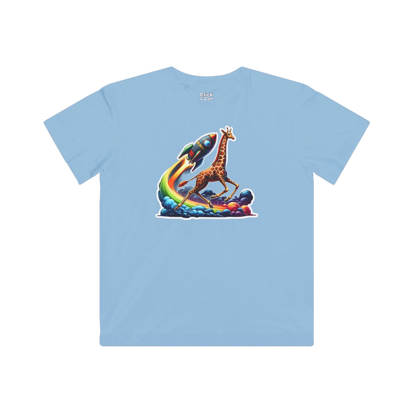Kids Fantasy T-Shirt - Slim Giraffe In a Rocketship Race - Fantasy Style T-Shirt