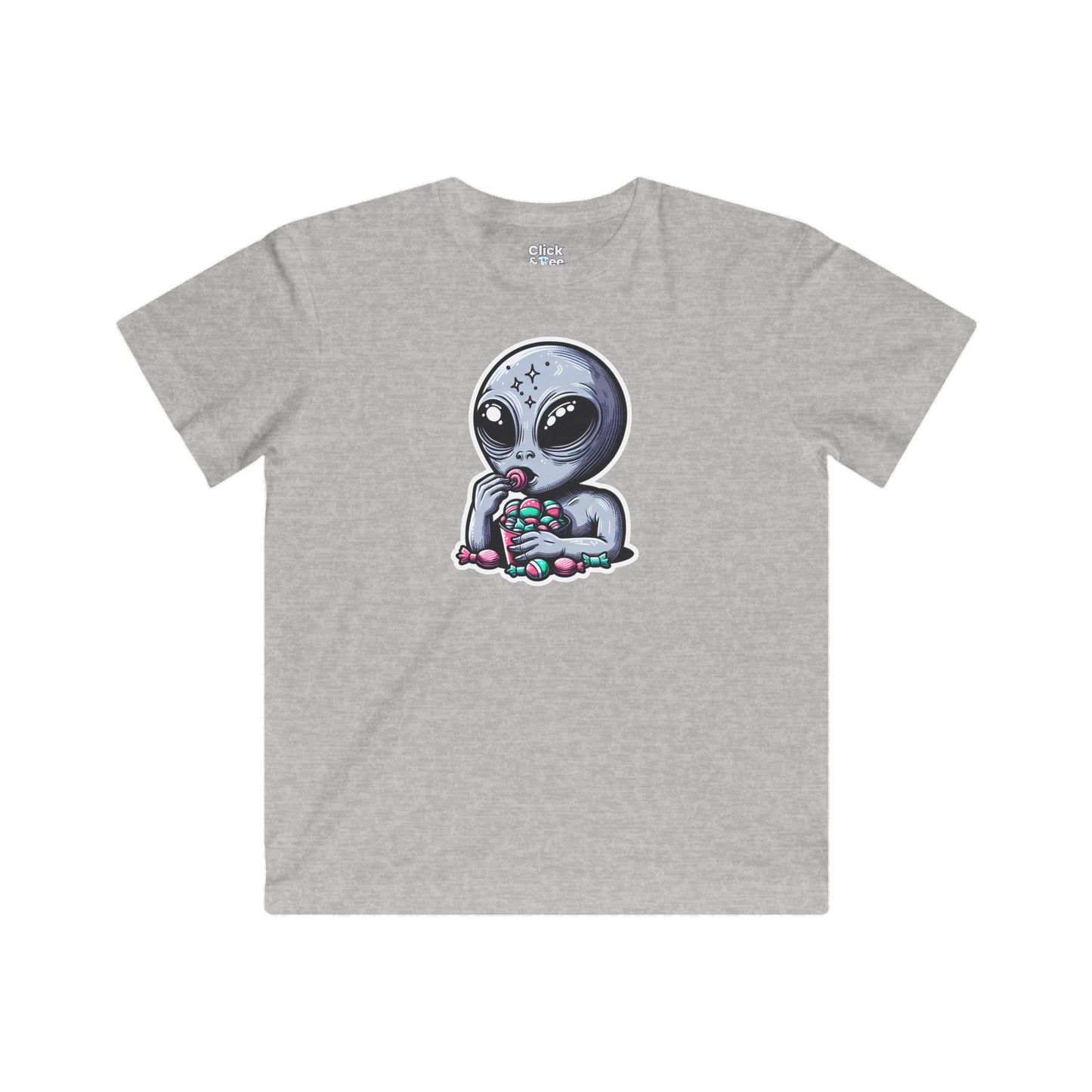 Kids Digital Art T-Shirt - Sleepy Alien Eating Candy - Digital Art Style T-Shirt