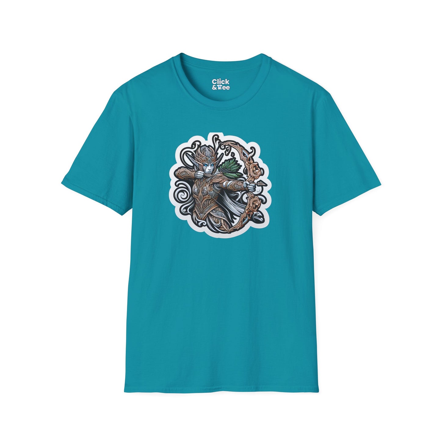 Fantasy T-Shirt - Fantastical Elf Shooting a bow and arrow - Fantasy Style T-Shirt