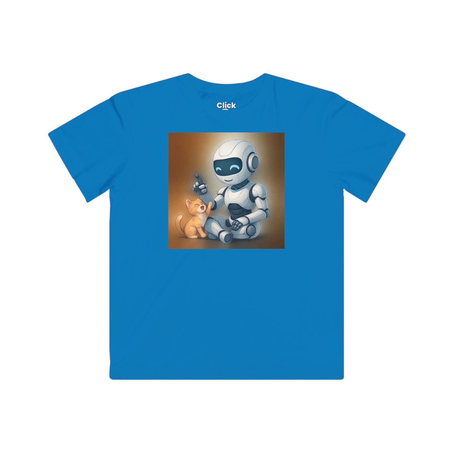 Kids Futuristic T-Shirt - Happy AI Humanoid Robot Playing with a kitten - Futuristic Style T-Shirt