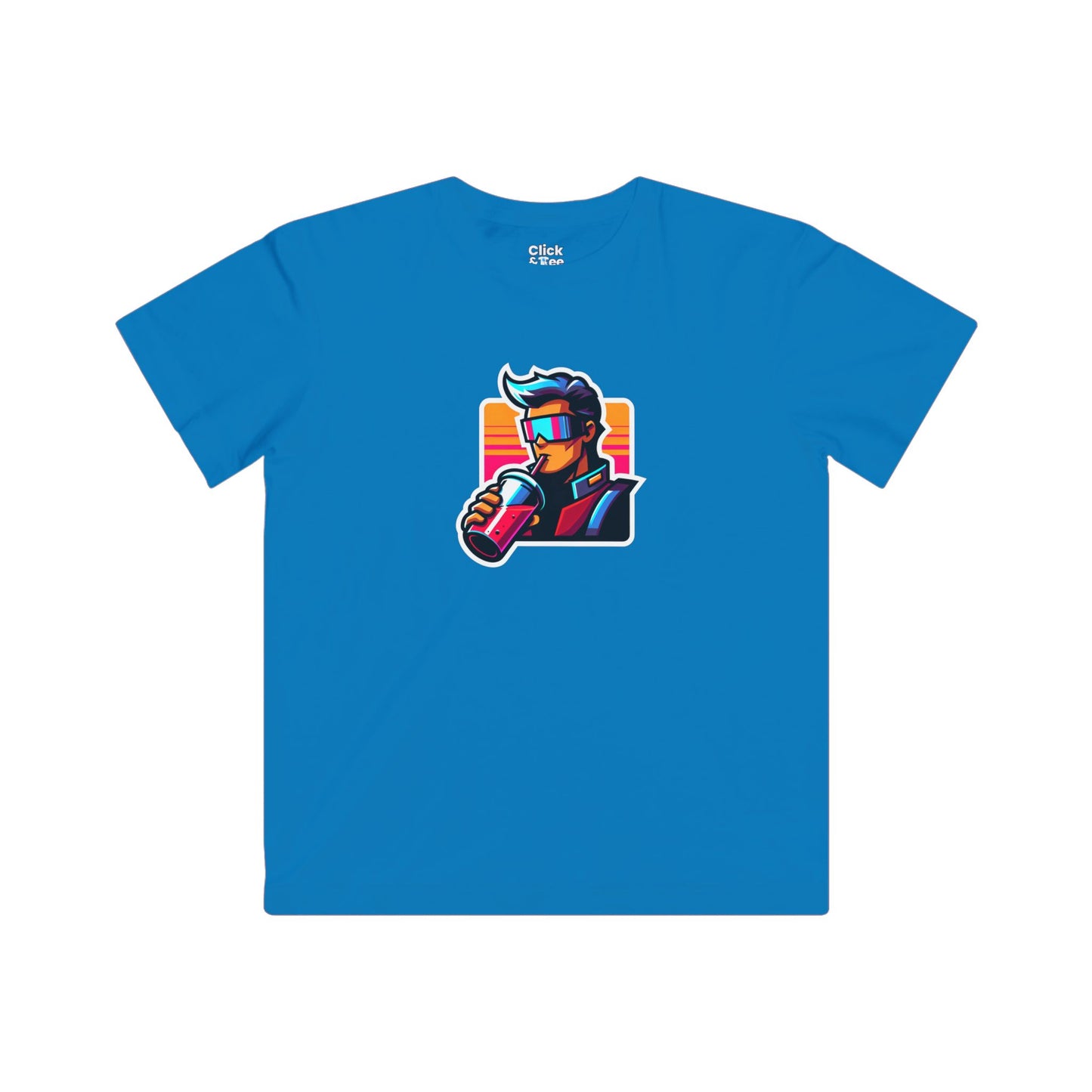 Kids Cartoon T-Shirt - Retro-futuristic Maverick Drinking a Smoothie - Cartoon Style T-Shirt