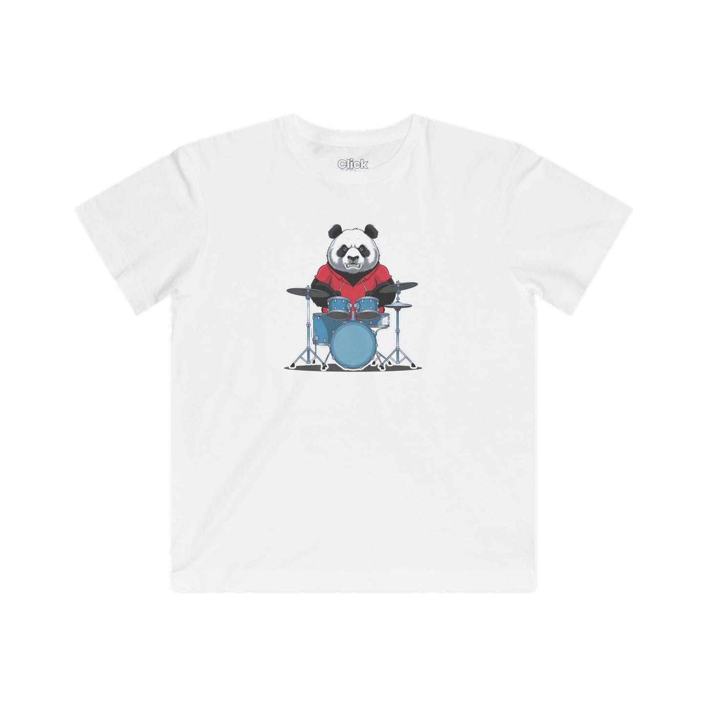 Kids Graphic Art T-Shirt - Angry Panda Playing a drum set - Graphic Art Style T-Shirt
