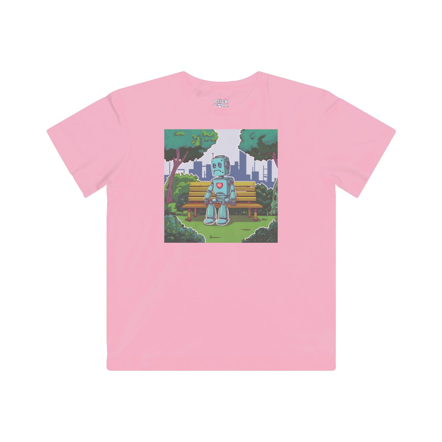 Kids Cyberpunk T-Shirt - Lonely Sad Robot Sitting on a Bench - Cyberpunk Style T-Shirt