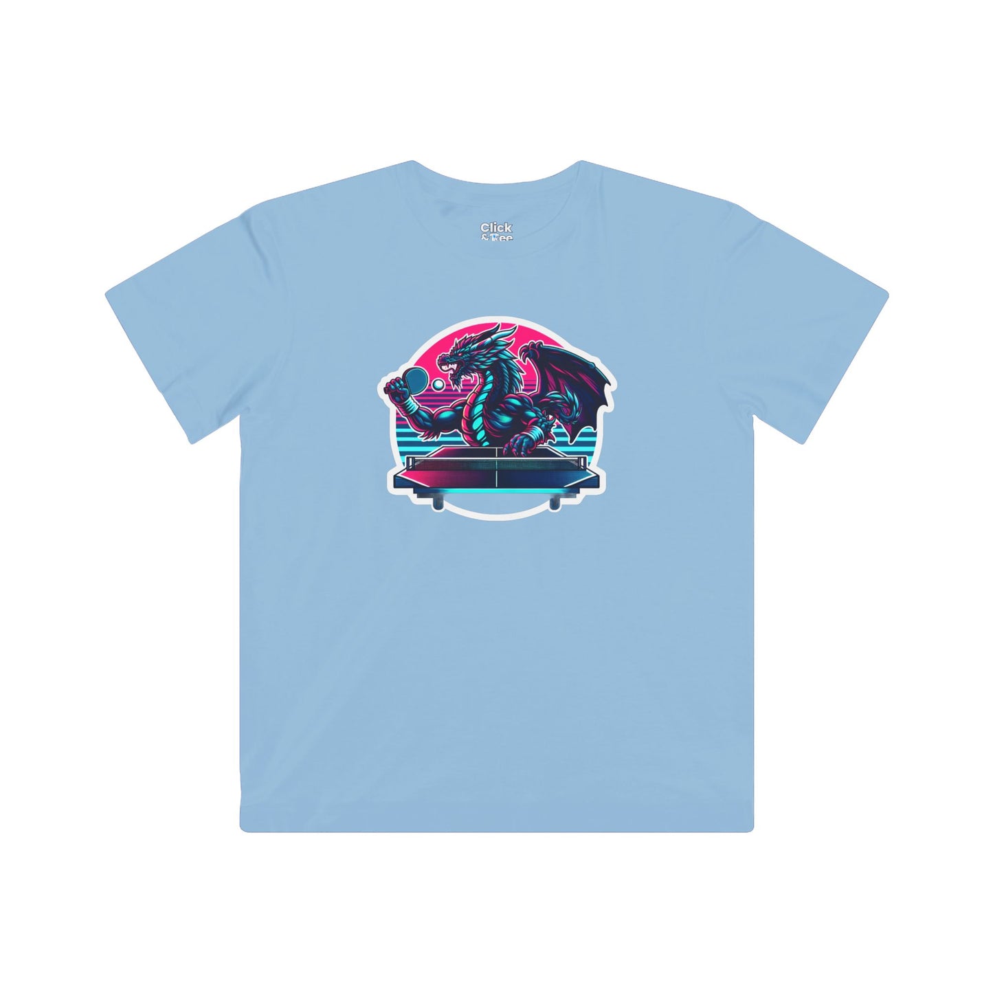 Kids Synthwave T-Shirt - Powerful Dragon Playing Ping Pong - Synthwave Style T-Shirt