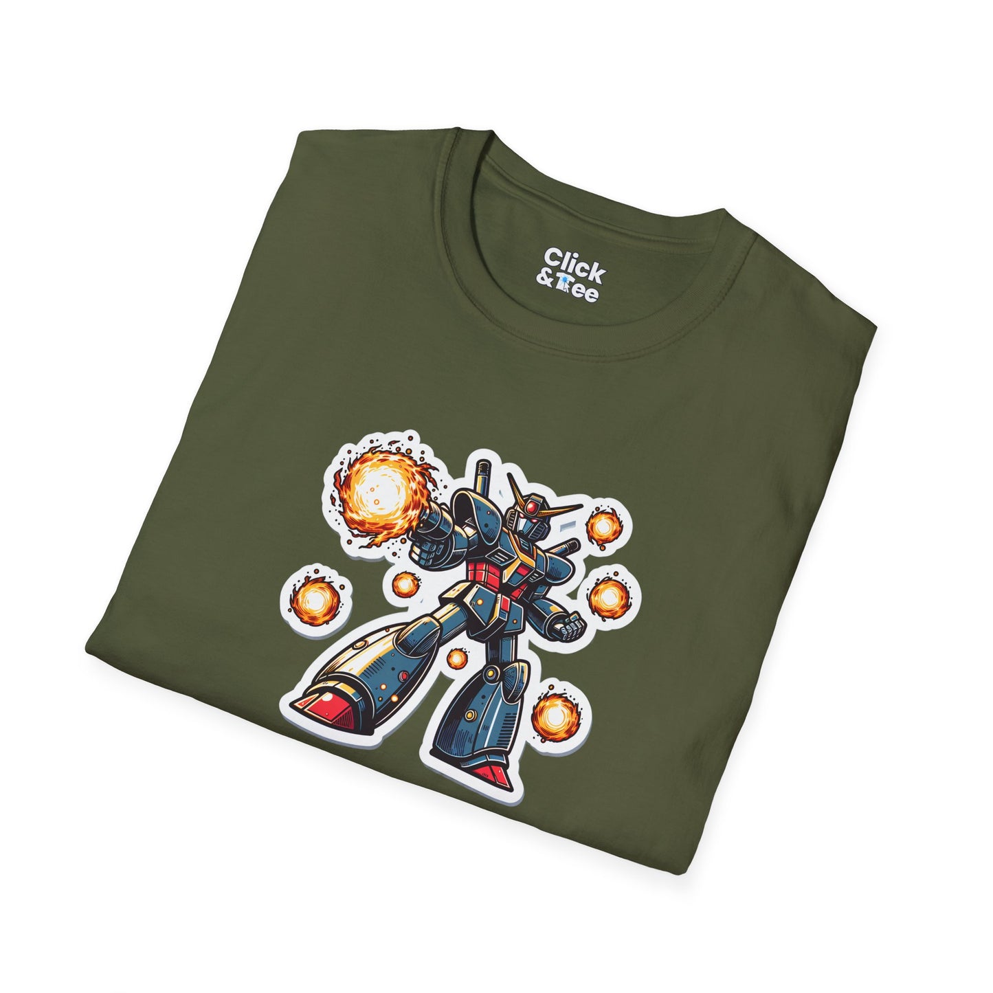Shonen Anime T-Shirt - Magical Robot Shooting fireballs - Shonen Anime Style T-Shirt