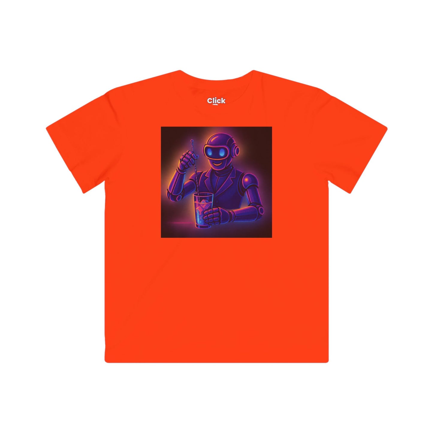Kids Synthwave T-Shirt - Charming Robot Bartender Mixing a Cocktail - Synthwave Style T-Shirt