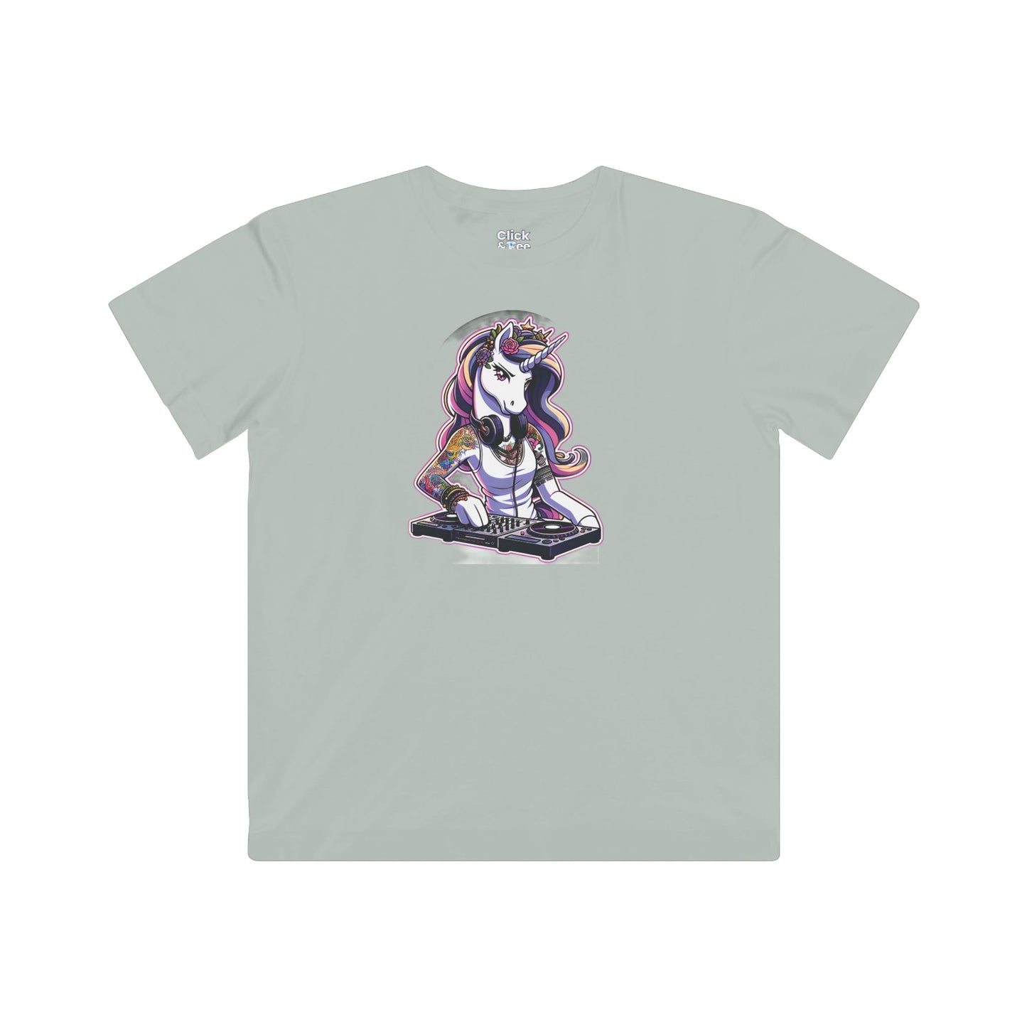 Kids Harem Anime T-Shirt - Tattooed Unicorn DJing - Harem Anime Style T-Shirt