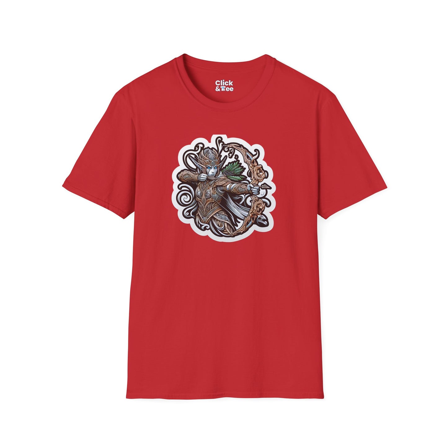Fantasy T-Shirt - Fantastical Elf Shooting a bow and arrow - Fantasy Style T-Shirt