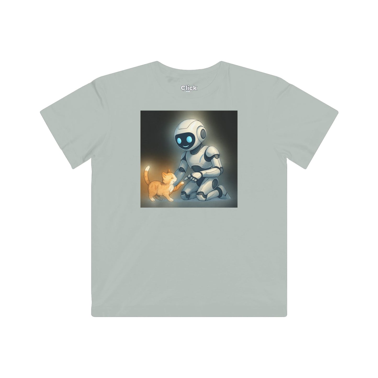 Kids Futuristic T-Shirt - Happy AI Humanoid Robot Playing with a kitten - Futuristic Style T-Shirt