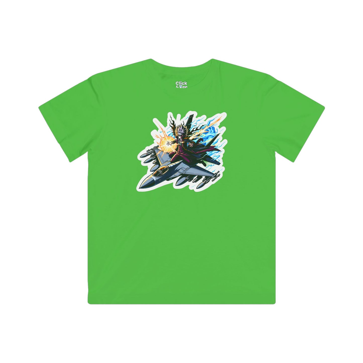 Kids Shonen Anime T-Shirt - Disheveled Warlock Flying a Fighter Jet - Shonen Anime Style T-Shirt