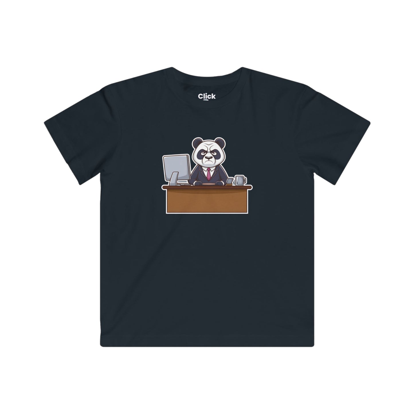 Kids Cartoon T-Shirt - Disgruntled Panda in a Suit Working a boring office job - Cartoon Style T-Shirt