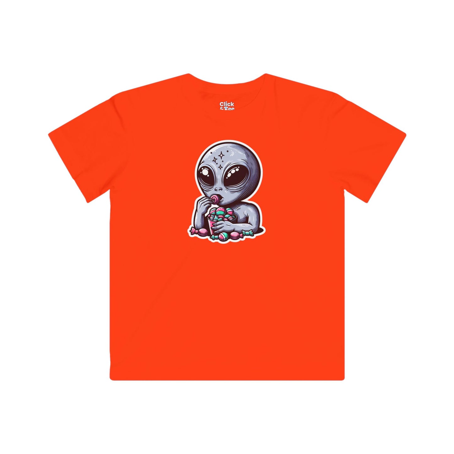 Kids Digital Art T-Shirt - Sleepy Alien Eating Candy - Digital Art Style T-Shirt