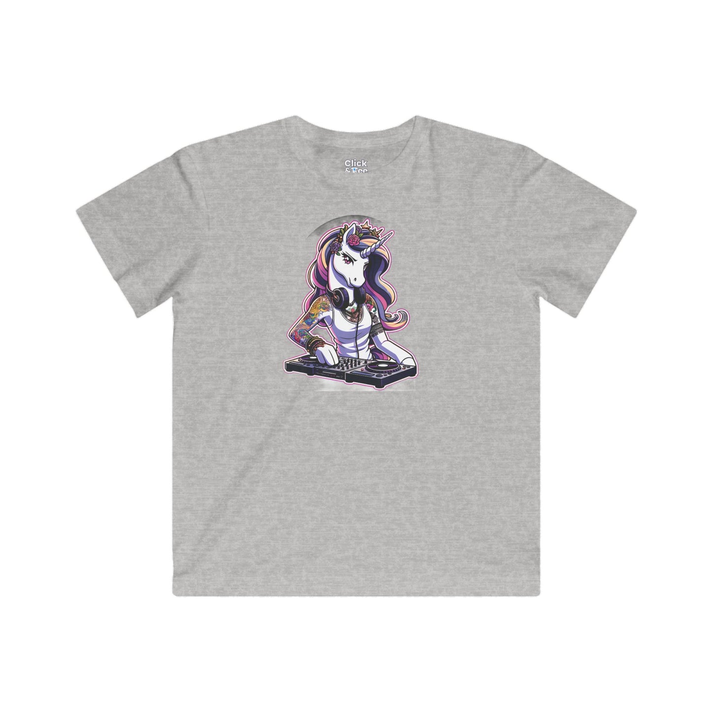 Kids Harem Anime T-Shirt - Tattooed Unicorn DJing - Harem Anime Style T-Shirt