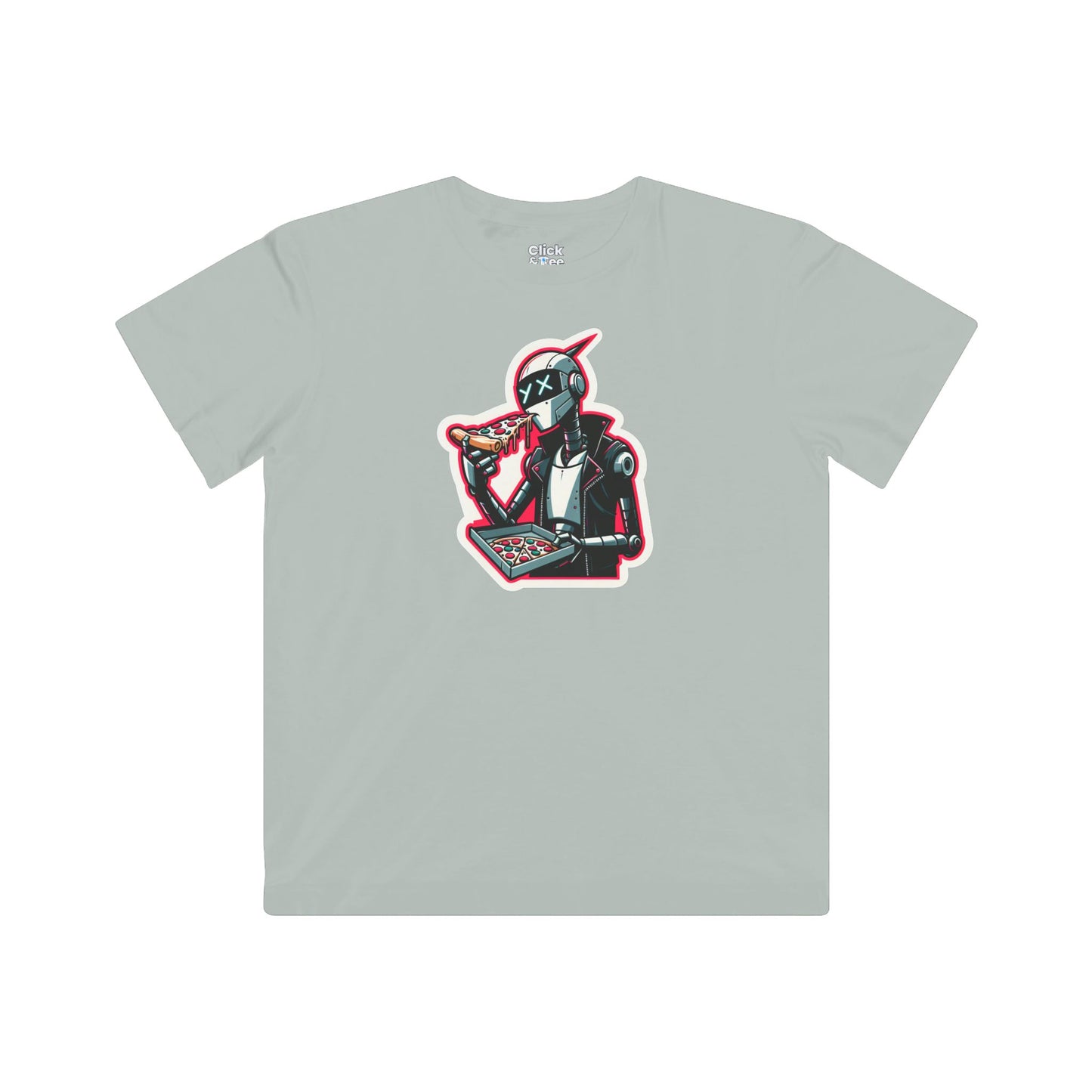 Kids Comic T-Shirt - Slim Robot Rebel Eating Pizza - Comic Style T-Shirt