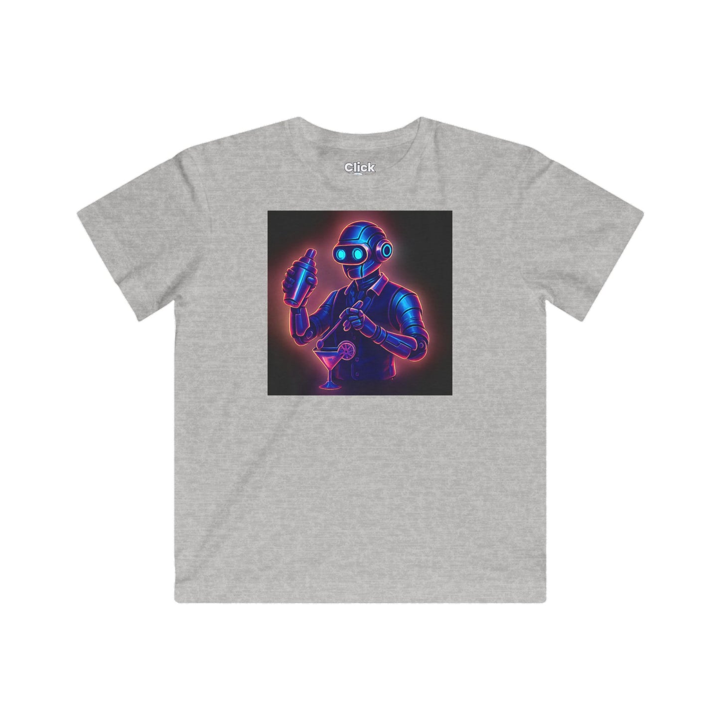 Kids Synthwave T-Shirt - Charming Robot Bartender Mixing a Cocktail - Synthwave Style T-Shirt