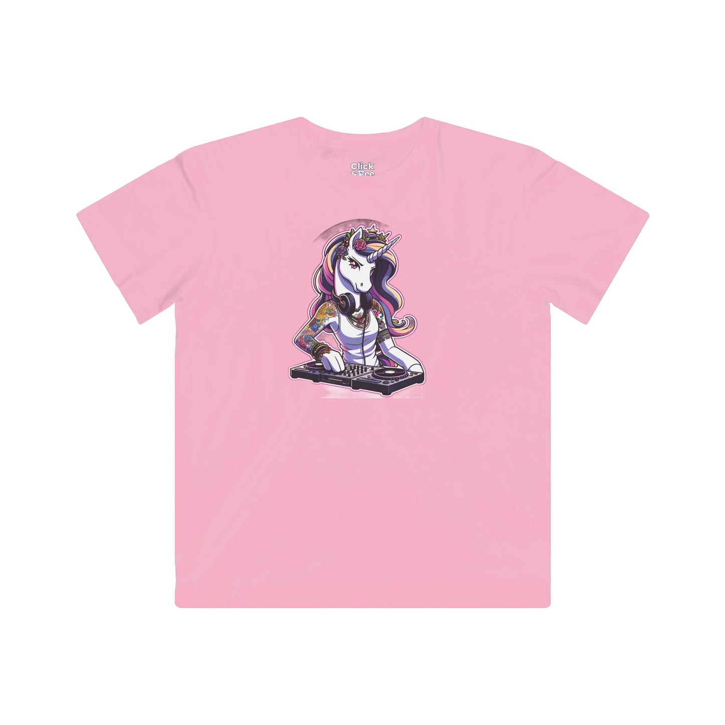 Kids Harem Anime T-Shirt - Tattooed Unicorn DJing - Harem Anime Style T-Shirt