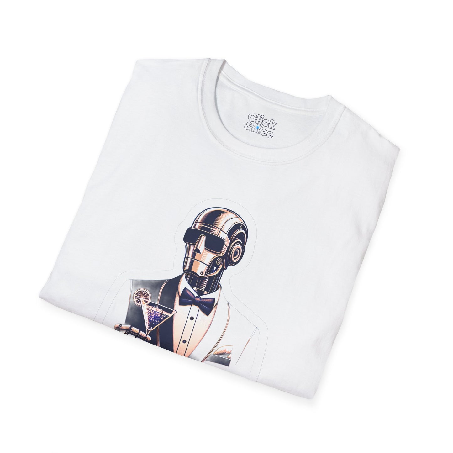 Retro T-Shirt - Classy Well Dressed Robot Bartender Serving a cocktail - Retro Style T-Shirt