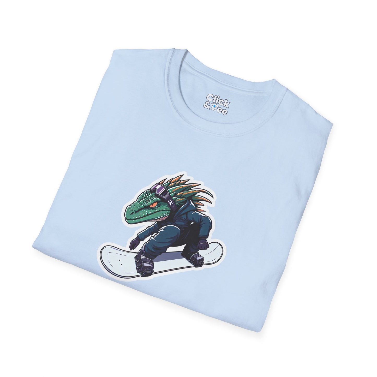 Unique T-Shirt - Heroic Lizard Snowboarder Flying through the air - Shonen Anime Style T-Shirt