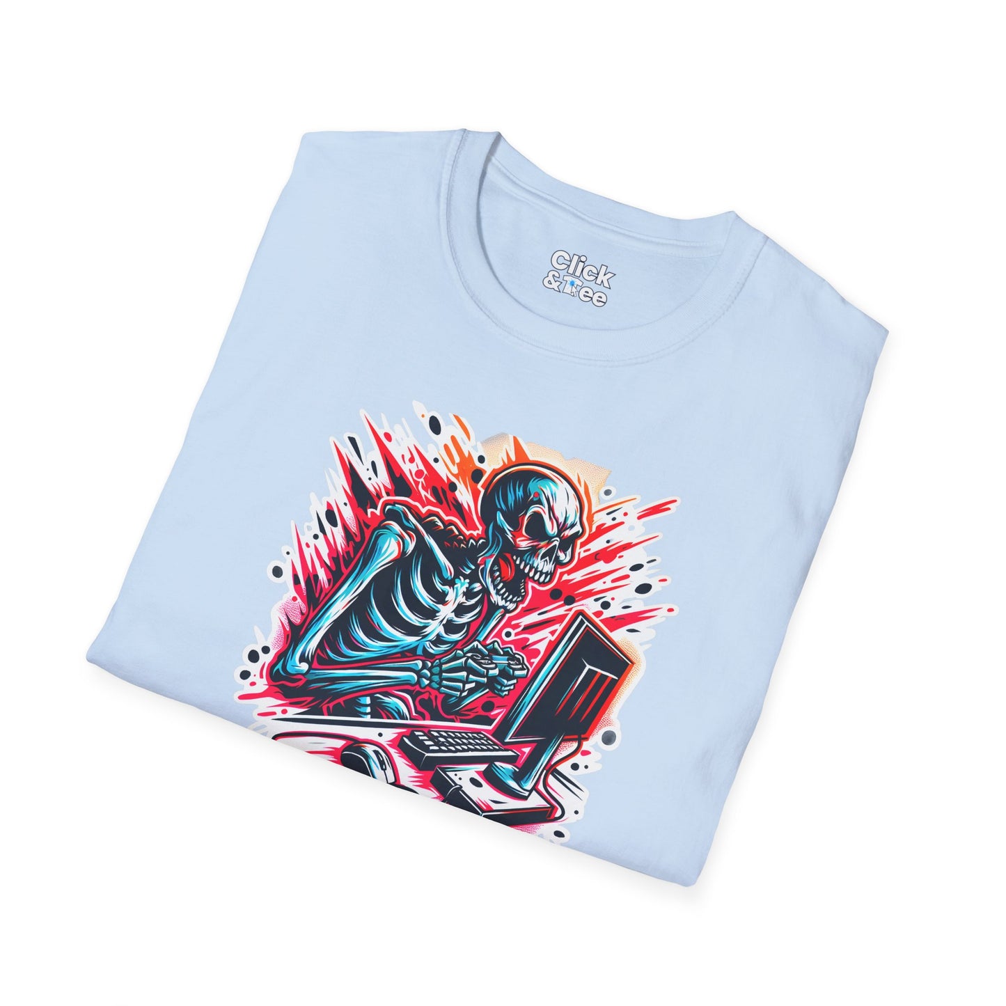 Color Splatter T-Shirt - Raging Skeleton Playing video games - Color Splatter Style T-Shirt