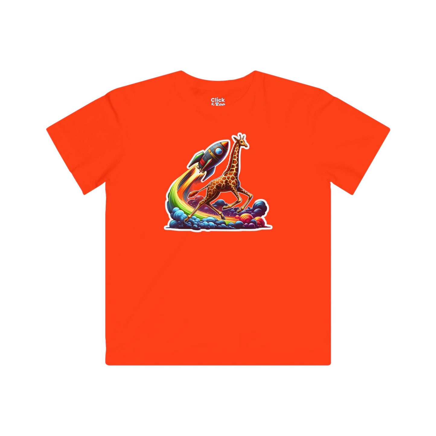Kids Fantasy T-Shirt - Slim Giraffe In a Rocketship Race - Fantasy Style T-Shirt