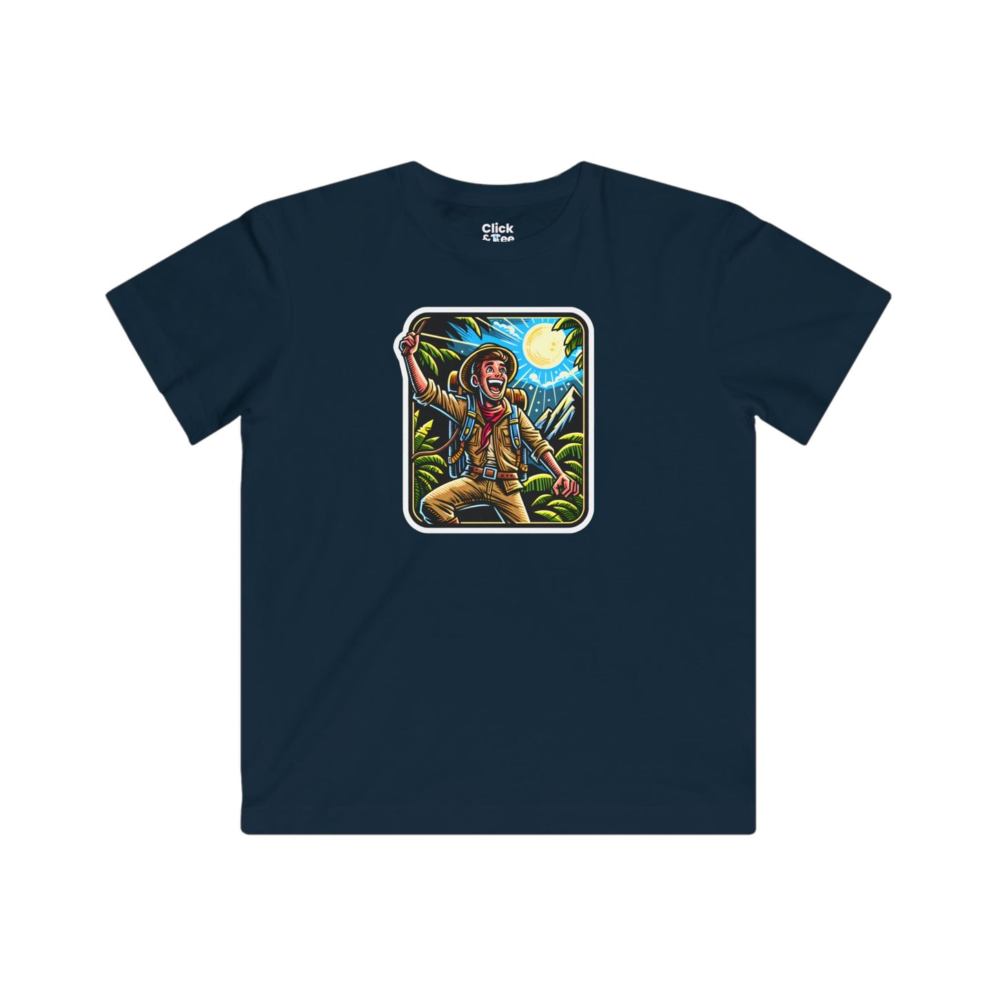 Kids Comic T-Shirt - Happy Adventurer Exploring the Unknown - Comic Style T-Shirt
