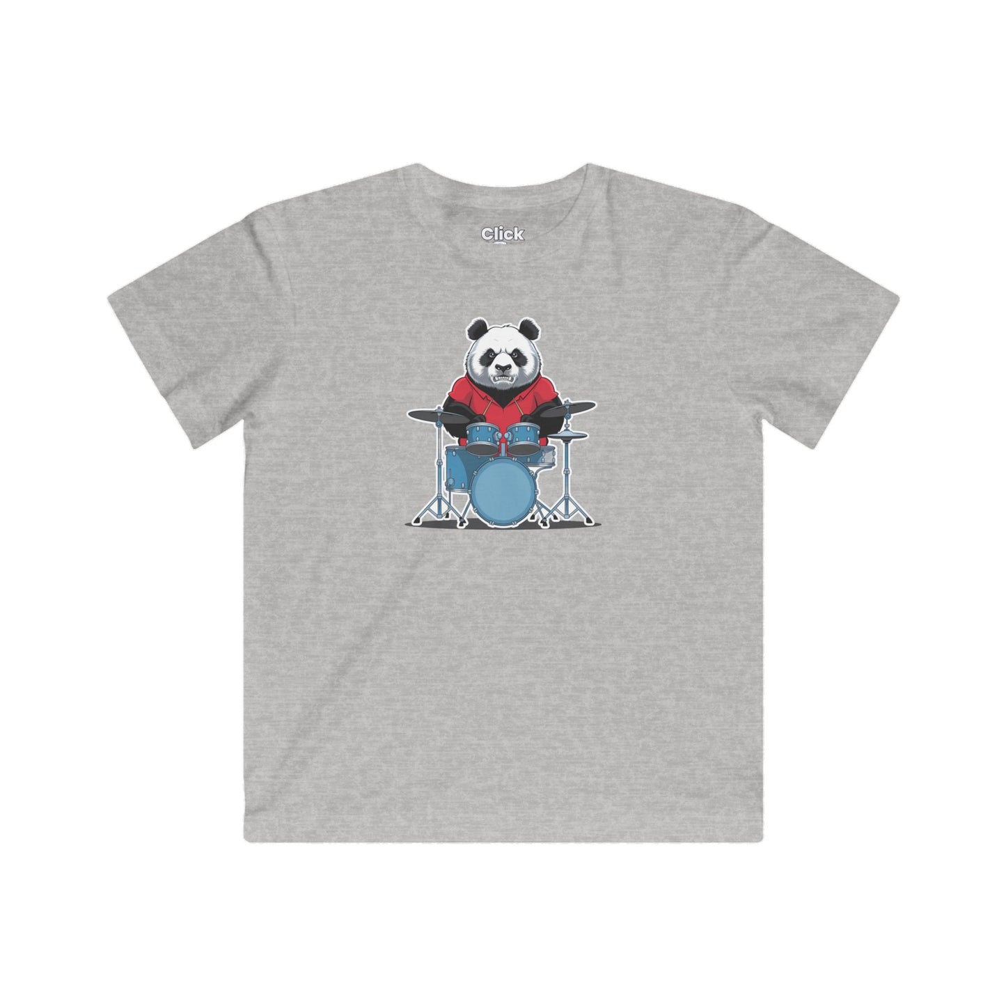 Kids Graphic Art T-Shirt - Angry Panda Playing a drum set - Graphic Art Style T-Shirt