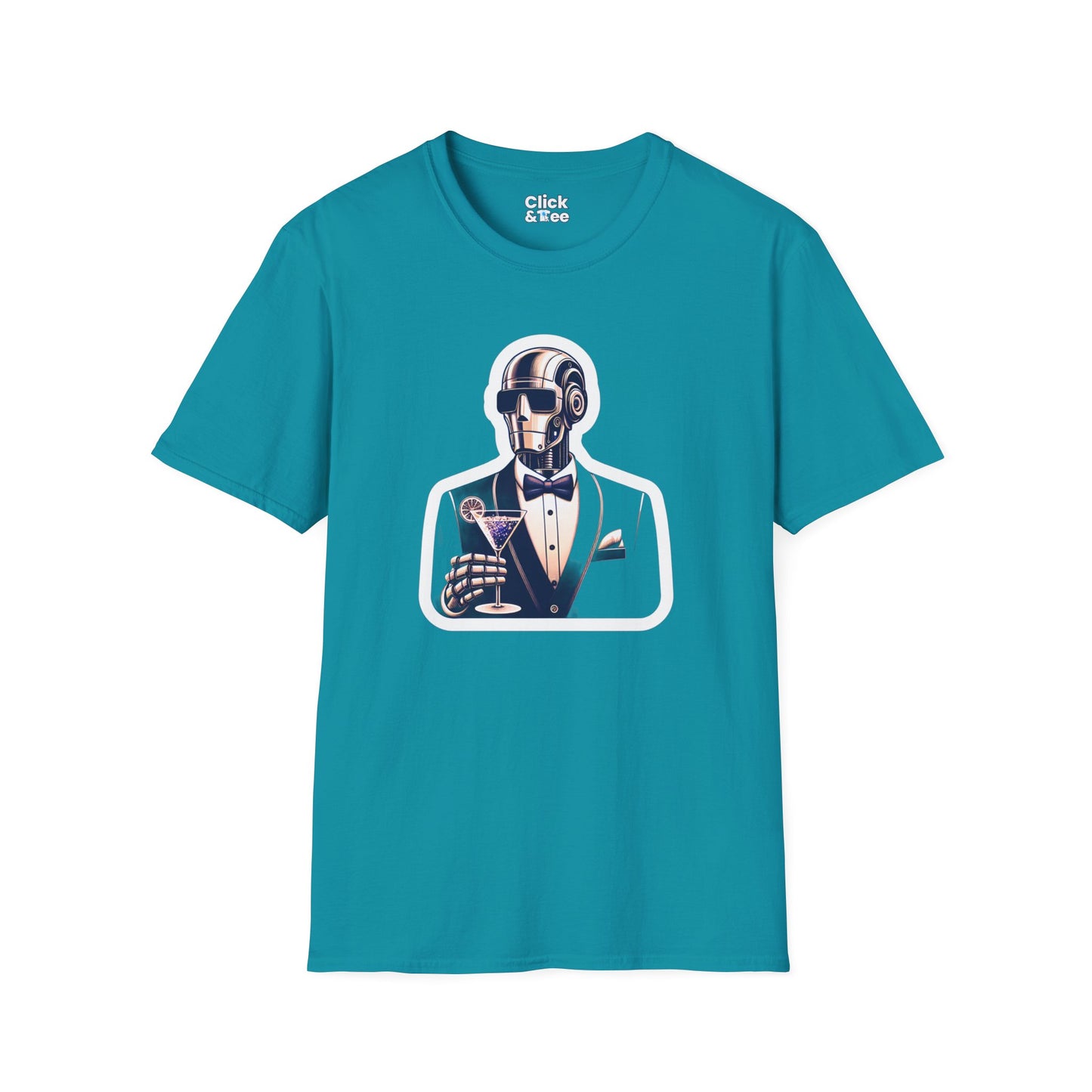 Retro T-Shirt - Classy Well Dressed Robot Bartender Serving a cocktail - Retro Style T-Shirt