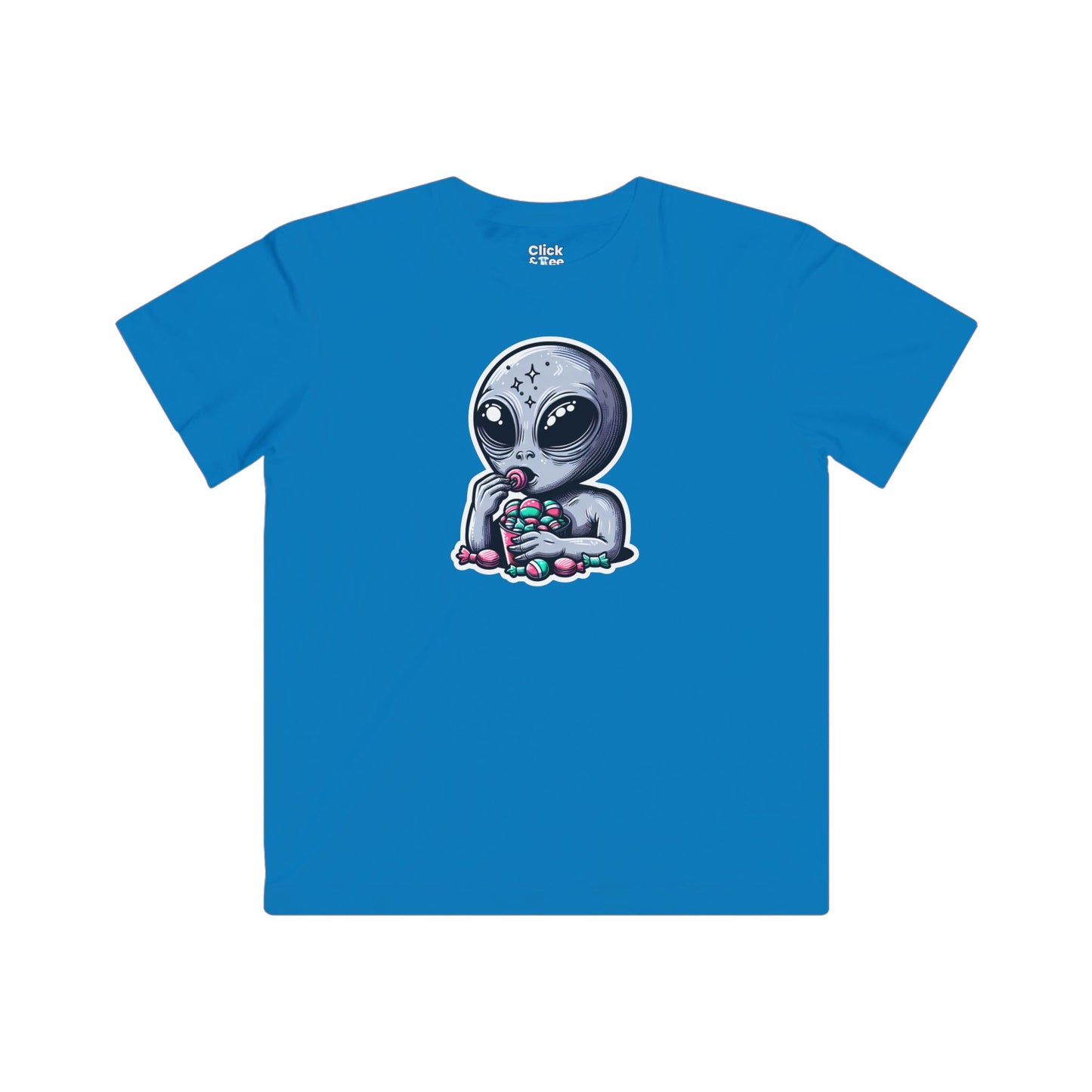Kids Digital Art T-Shirt - Sleepy Alien Eating Candy - Digital Art Style T-Shirt