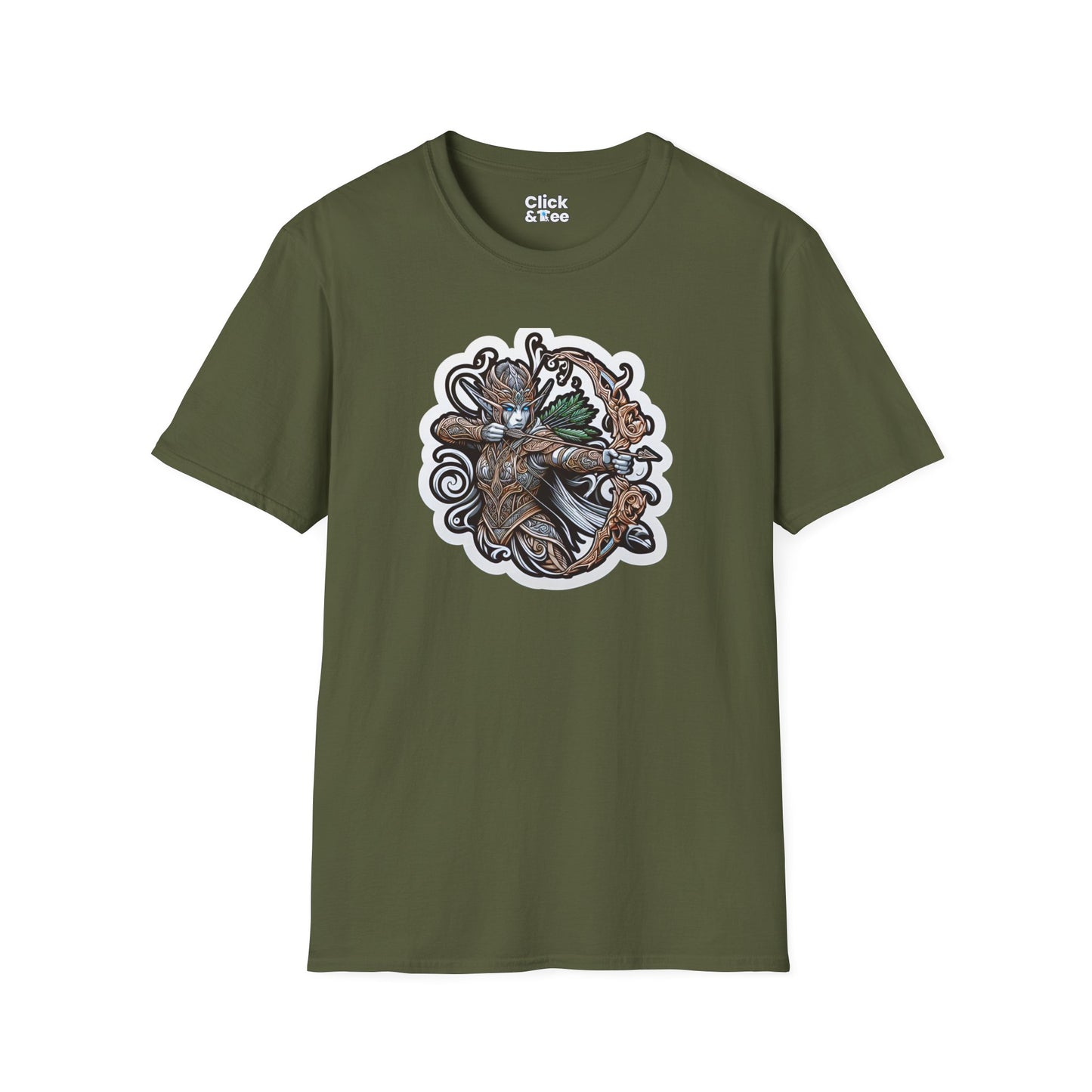Fantasy T-Shirt - Fantastical Elf Shooting a bow and arrow - Fantasy Style T-Shirt