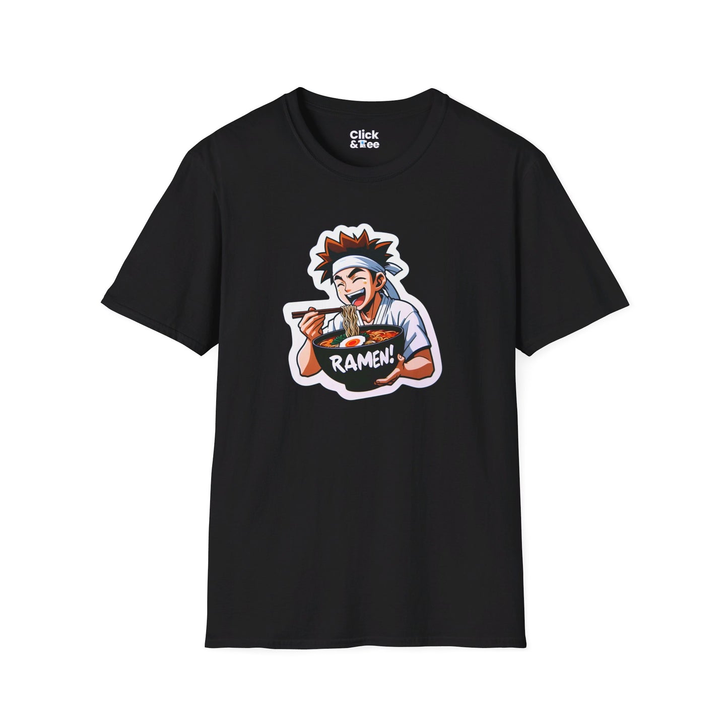 Harem Anime T-Shirt - Happy Kung-Fu Kid Eating a hot bowl of ramen - Harem Anime Style T-Shirt