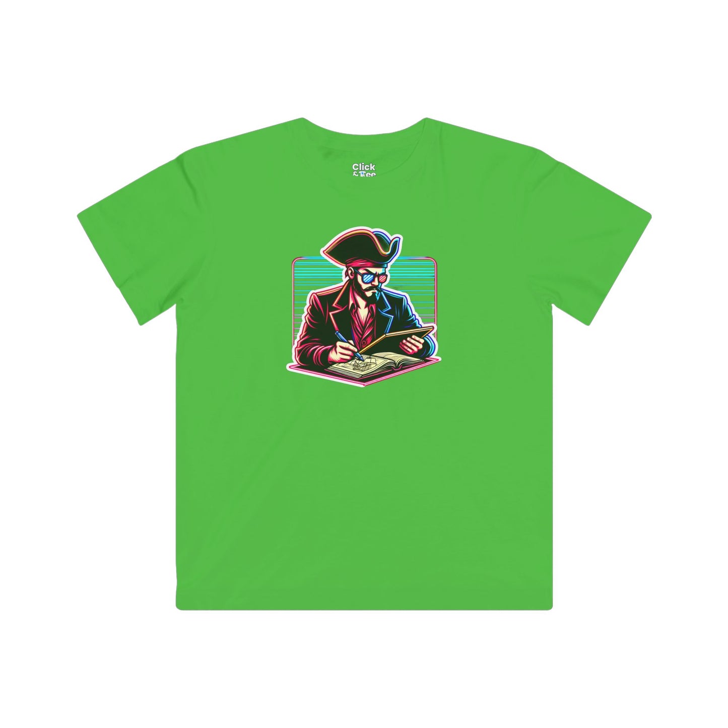Kids 80s Neon T-Shirt - Retro Pirate Studying Intensely - 80s Neon Style T-Shirt