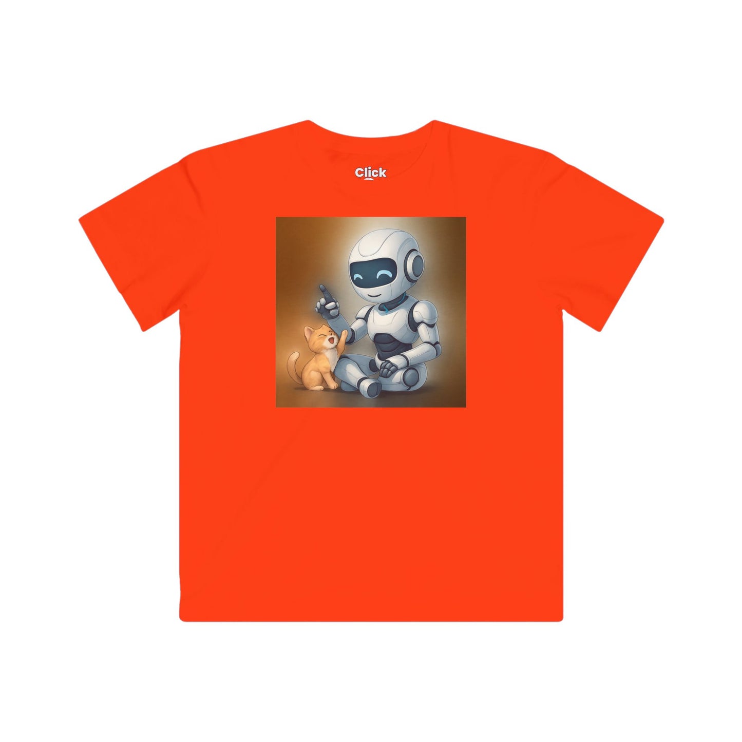 Kids Futuristic T-Shirt - Happy AI Humanoid Robot Playing with a kitten - Futuristic Style T-Shirt